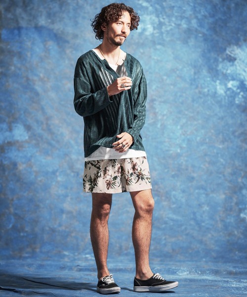 Jih Nunc（ジーヌンク）の「mp14618-フラワー総柄プリントタックショートパンツ(JIH-R1173)（その他パンツ・メンズ・ホワイト/ネイビー/ライトベージュ・S/M/L）」の20枚目の写真