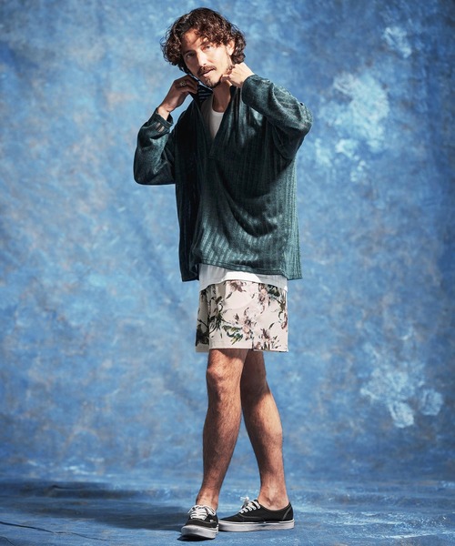 Jih Nunc（ジーヌンク）の「mp14618-フラワー総柄プリントタックショートパンツ(JIH-R1173)（その他パンツ・メンズ・ホワイト/ネイビー/ライトベージュ・S/M/L）」の21枚目の写真