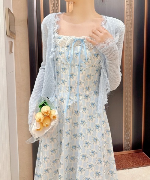 gossip!ロサンゼルス(ゴシップロサンゼルス)の「【Y2Kガーリー】レトロ フラワー柄 レース キャミワンピース(リボン/Aライン/ロング丈)(ワンピース・レディース・ブルー・FREE)」の22枚目の写真