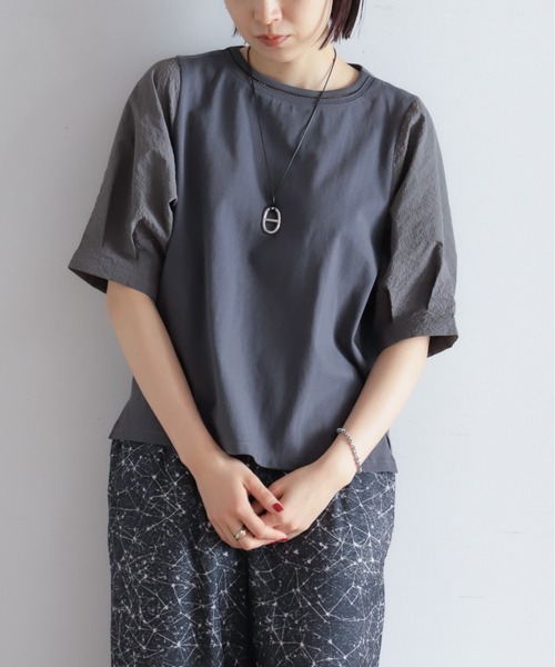 ハシゴ刺繍布帛カットコンビ 5分袖プルオーバー | NOMBRE IMPAIR