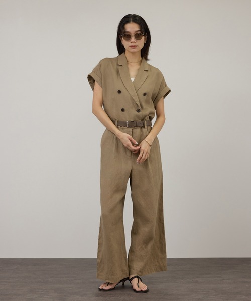 SALON adam et rope'（サロン アダム エ ロペ）の「【WEB限定】ヨーロピアンリネンテーラードオールインワン（つなぎ/オールインワン・レディース・チャコールグレー/ベージュ・M/S）」の3枚目の写真