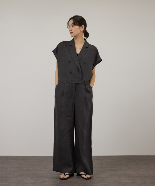 SALON adam et rope'（サロン アダム エ ロペ）の「【WEB限定】ヨーロピアンリネンテーラードオールインワン（つなぎ/オールインワン・レディース・チャコールグレー/ベージュ・M/S）」の4枚目の写真