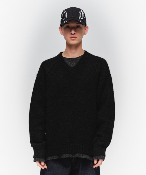 Jieda（ジエダ）の「LAYERED MOHAIR V-NECK SWEATER（ニット/セーター・メンズ・ブラック/ブラウン/グレー・2/1）」の9枚目の写真