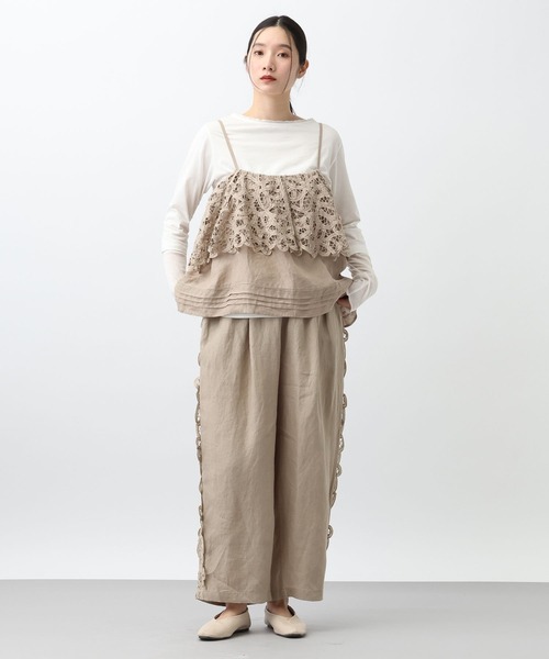 studio CLIP（スタディオクリップ）の「《natural by clip》リネンバテンレースパンツ[プチサイズあり]（その他パンツ・レディース・ブラック/ベージュ・PF/FREE）」の3枚目の写真