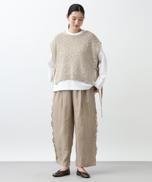 studio CLIP（スタディオクリップ）の「《natural by clip》リネンバテンレースパンツ[プチサイズあり]（その他パンツ・レディース・ブラック/ベージュ・PF/FREE）」の4枚目の写真