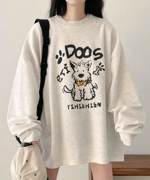 VIVID LADY(ビビッドレディー)の「キャラクタープリント Tシャツ ロンT(Tシャツ/カットソー・レディース・ネイビー/ライトベージュ/アイボリー・FREE)」の1枚目の写真