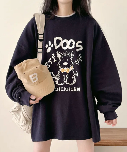 VIVID LADY(ビビッドレディー)の「キャラクタープリント Tシャツ ロンT(Tシャツ/カットソー・レディース・ネイビー/ライトベージュ/アイボリー・FREE)」の6枚目の写真