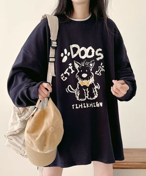 VIVID LADY(ビビッドレディー)の「キャラクタープリント Tシャツ ロンT(Tシャツ/カットソー・レディース・ネイビー/ライトベージュ/アイボリー・FREE)」の7枚目の写真