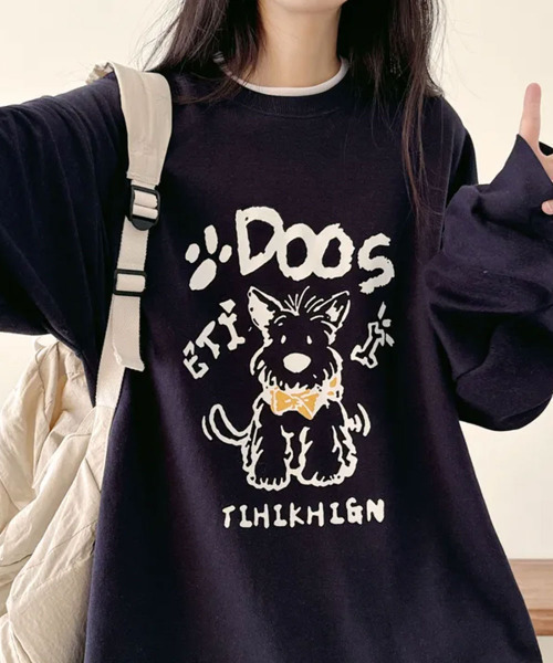 VIVID LADY(ビビッドレディー)の「キャラクタープリント Tシャツ ロンT(Tシャツ/カットソー・レディース・ネイビー/ライトベージュ/アイボリー・FREE)」の11枚目の写真