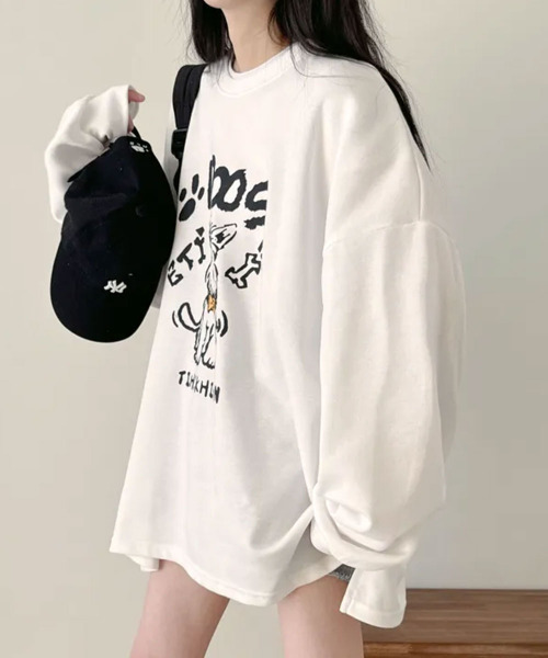 VIVID LADY(ビビッドレディー)の「キャラクタープリント Tシャツ ロンT(Tシャツ/カットソー・レディース・ネイビー/ライトベージュ/アイボリー・FREE)」の4枚目の写真