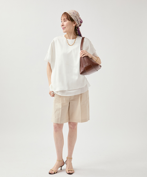 VERMEIL par iena（ヴェルメイユパーイエナ）の「Spun satin レイヤードブラウス（シャツ/ブラウス・レディース・ホワイト/ネイビー・FREE）」の12枚目の写真