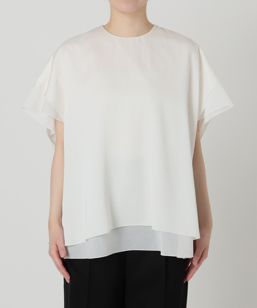 VERMEIL par iena（ヴェルメイユパーイエナ）の「Spun satin レイヤードブラウス（シャツ/ブラウス・レディース・ホワイト/ネイビー・FREE）」の9枚目の写真