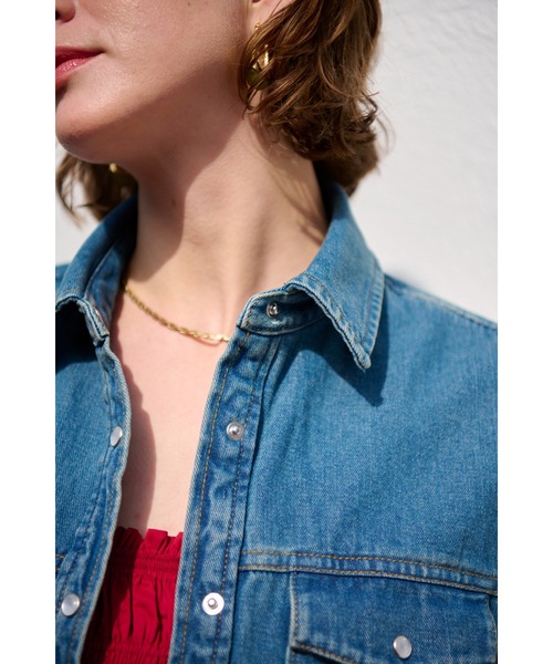 Estella.K(エステラケー)の「Isadora Denim Shirt Jacket クロップデニムシャツジャケット(デニムジャケット・レディース・ネイビー・FREE)」の7枚目の写真