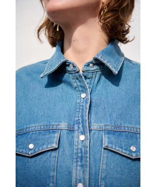 Estella.K(エステラケー)の「Isadora Denim Shirt Jacket クロップデニムシャツジャケット(デニムジャケット・レディース・ネイビー・FREE)」の9枚目の写真