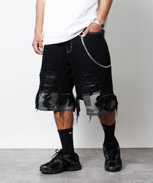 NYLAUS（ナイラス）の「【NYS】2026新作 異素材 クラッシュダメージ ハーフパンツ ショーツ デニムハーフパンツ（デニムパンツ）」