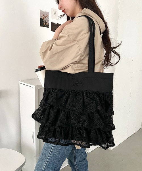 Lee(リー)の「Lee/メッシュフリル BIG トートバッグ/軽量/レディース(トートバッグ・レディース・オフホワイト/ブラック・FREE)」の17枚目の写真