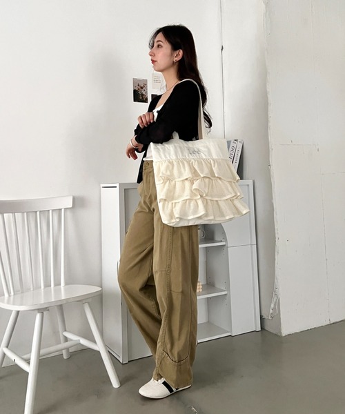 Lee(リー)の「Lee/メッシュフリル BIG トートバッグ/軽量/レディース(トートバッグ・レディース・オフホワイト/ブラック・FREE)」の9枚目の写真