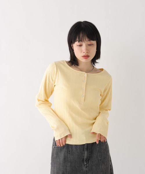 BAYFLOW（ベイフロー）の「[WEB限定]ヘンリーネックコンパクトロンT（ワンピース・レディース・ブラック/グレー/ピンク/イエロー/ブルー・FREE）」の5枚目の写真