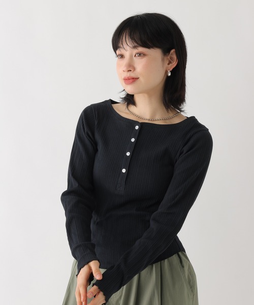 BAYFLOW（ベイフロー）の「[WEB限定]ヘンリーネックコンパクトロンT（ワンピース・レディース・ブラック/グレー/ピンク/イエロー/ブルー・FREE）」の13枚目の写真