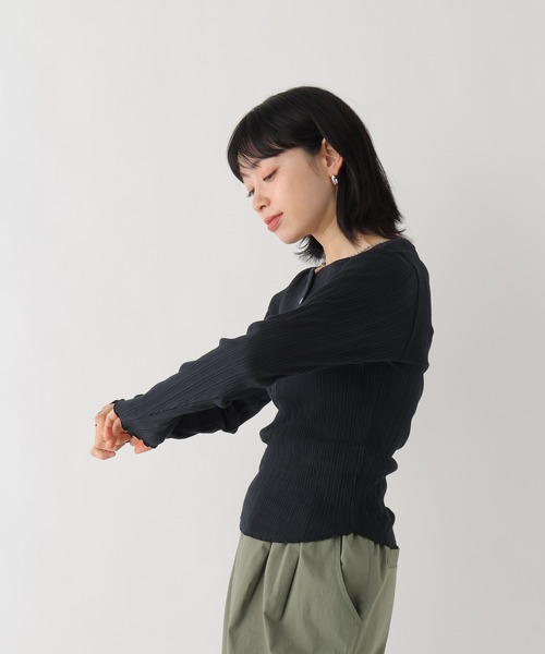 BAYFLOW（ベイフロー）の「[WEB限定]ヘンリーネックコンパクトロンT（ワンピース・レディース・ブラック/グレー/ピンク/イエロー/ブルー・FREE）」の14枚目の写真