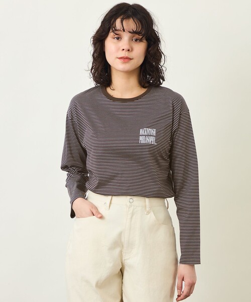 MACKINTOSH PHILOSOPHY（ﾏｯｷﾝﾄｯｼｭ ﾌｨﾛｿﾌｨｰ）の「GREY LABEL 【SHARP LOGO】ロングスリーブボーダーTシャツ（Tシャツ/カットソー・レディース・ブラック/ブラウン・2/6）」の2枚目の写真