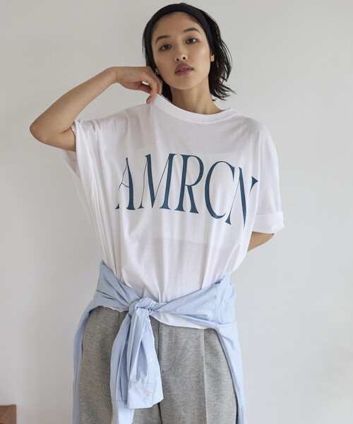 AMERICANA（アメリカーナ）の「Americana/アメリカーナ 別注 クロップド ワイドシルエット ロールアップTシャツ（Tシャツ/カットソー・レディース・チャコールグレー/ホワイト/ブラウン・ONE SIZE）」の2枚目の写真