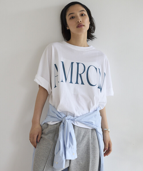 AMERICANA（アメリカーナ）の「Americana/アメリカーナ 別注 クロップド ワイドシルエット ロールアップTシャツ（Tシャツ/カットソー・レディース・チャコールグレー/ホワイト/ブラウン・ONE SIZE）」の4枚目の写真