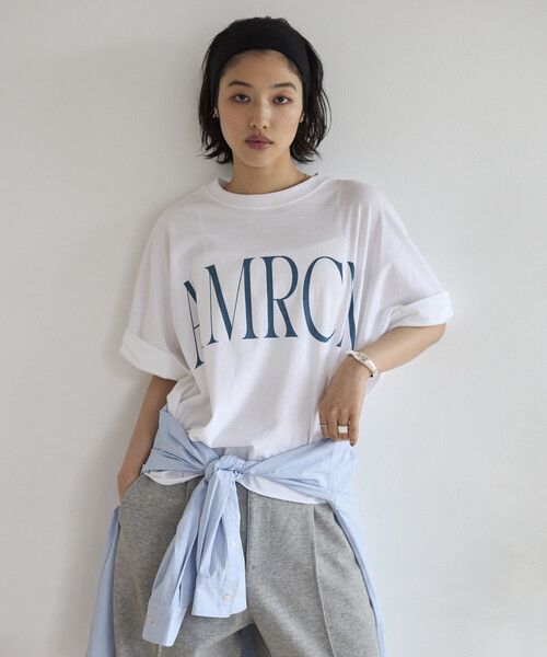 AMERICANA（アメリカーナ）の「Americana/アメリカーナ 別注 クロップド ワイドシルエット ロールアップTシャツ（Tシャツ/カットソー・レディース・チャコールグレー/ホワイト/ブラウン・ONE SIZE）」の5枚目の写真