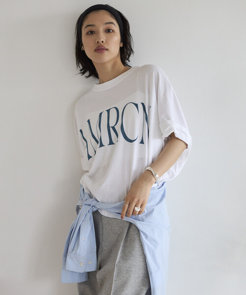 AMERICANA（アメリカーナ）の「Americana/アメリカーナ 別注 クロップド ワイドシルエット ロールアップTシャツ（Tシャツ/カットソー・レディース・チャコールグレー/ホワイト/ブラウン・ONE SIZE）」の10枚目の写真