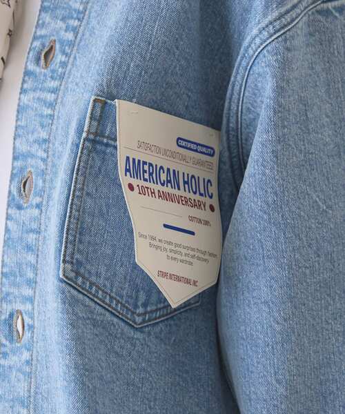 AMERICAN HOLIC(アメリカンホリック)の「カットオフショート丈デニムシャツ(シャツ/ブラウス・レディース・インディゴブルー/ライトインディゴブルー・FREE)」の7枚目の写真