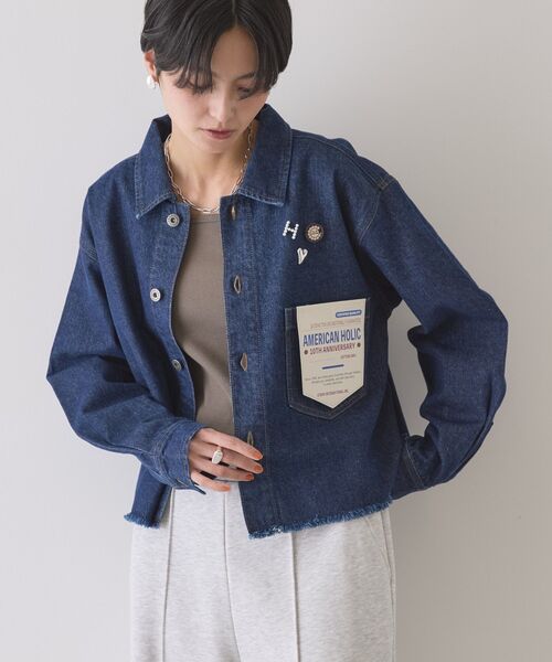 AMERICAN HOLIC(アメリカンホリック)の「カットオフショート丈デニムシャツ(シャツ/ブラウス・レディース・インディゴブルー/ライトインディゴブルー・FREE)」の15枚目の写真