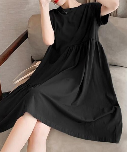 mielu（ミエル）の「半袖フリルワンピース（ワンピース・レディース・ブラック/チャコールグレー・LARGE/MEDIUM）」の6枚目の写真