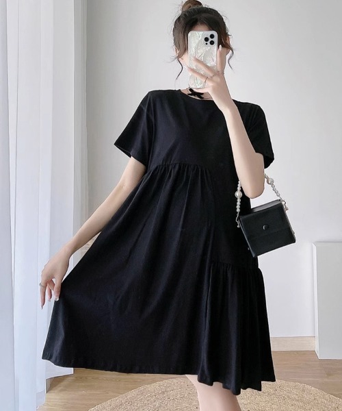 mielu（ミエル）の「半袖フリルワンピース（ワンピース・レディース・ブラック/チャコールグレー・LARGE/MEDIUM）」の7枚目の写真