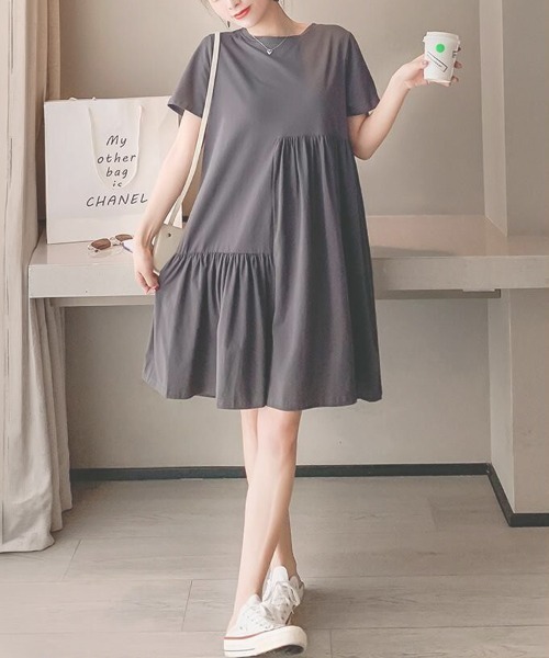 mielu（ミエル）の「半袖フリルワンピース（ワンピース・レディース・ブラック/チャコールグレー・LARGE/MEDIUM）」の9枚目の写真