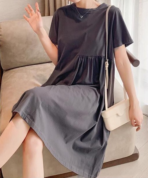 mielu（ミエル）の「半袖フリルワンピース（ワンピース・レディース・ブラック/チャコールグレー・LARGE/MEDIUM）」の10枚目の写真