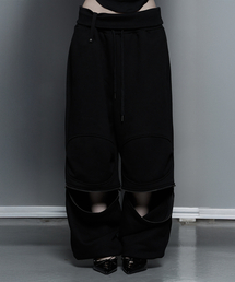 Zipper 2-Way Double Knee Bermuda Wide Pants (Black)