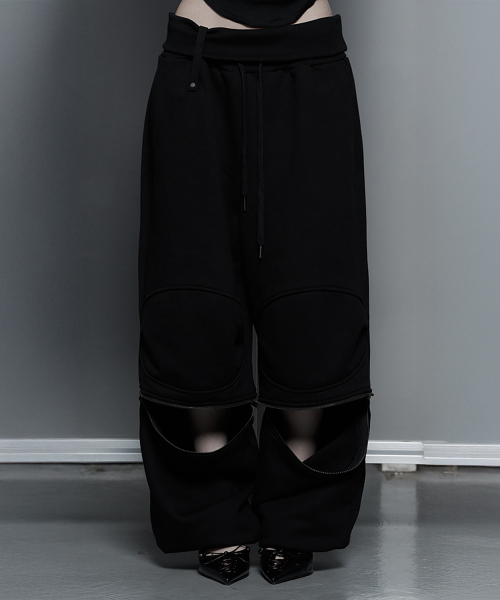 ETRE AU SOMMET(エトレオソメ)の「Zipper 2-Way Double Knee Bermuda Wide Pants (Black)(スウェットパンツ・レディース・ブラック・FREE)」の1枚目の写真
