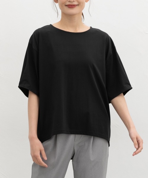 Honeys(ハニーズ)の「【ハニさら・接触冷感・UVカット・遮熱】タック袖ゆるトップス(Tシャツ/カットソー・レディース・ネイビー/ブラウン/ブラック/オフホワイト・F)」の9枚目の写真