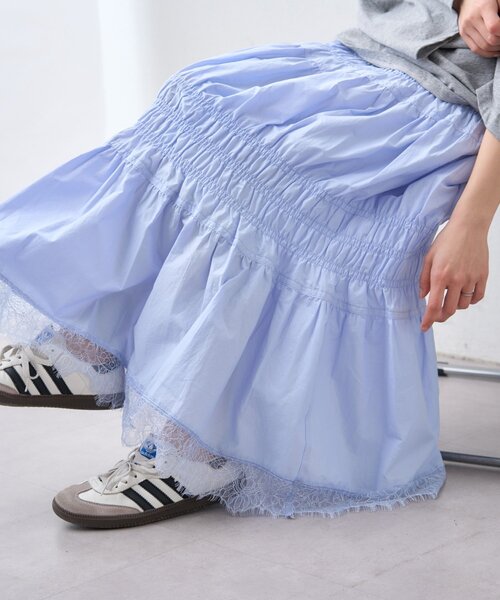 CIAOPANIC TYPY（チャオパニックティピー）の「裾レースシャーリングスカート（スカート・レディース・ホワイト/サックスブルー/ブラック・ONE SIZE）」の3枚目の写真