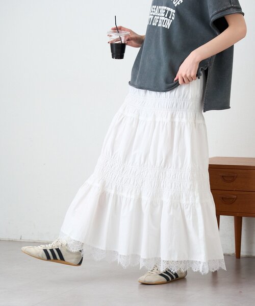 CIAOPANIC TYPY（チャオパニックティピー）の「裾レースシャーリングスカート（スカート・レディース・ホワイト/サックスブルー/ブラック・ONE SIZE）」の21枚目の写真