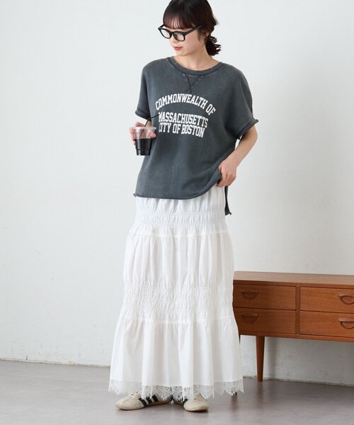 CIAOPANIC TYPY（チャオパニックティピー）の「裾レースシャーリングスカート（スカート・レディース・ホワイト/サックスブルー/ブラック・ONE SIZE）」の22枚目の写真