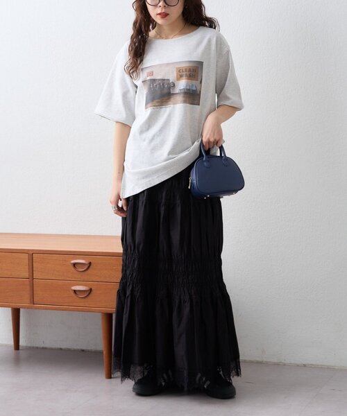 CIAOPANIC TYPY（チャオパニックティピー）の「裾レースシャーリングスカート（スカート・レディース・ホワイト/サックスブルー/ブラック・ONE SIZE）」の14枚目の写真