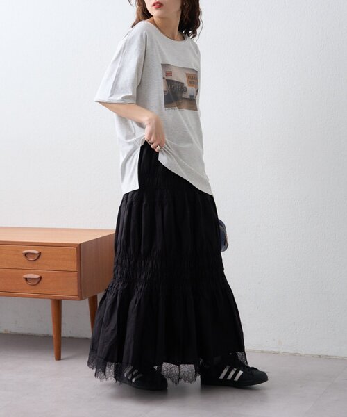 CIAOPANIC TYPY（チャオパニックティピー）の「裾レースシャーリングスカート（スカート・レディース・ホワイト/サックスブルー/ブラック・ONE SIZE）」の15枚目の写真