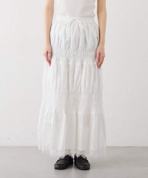 CIAOPANIC TYPY（チャオパニックティピー）の「裾レースシャーリングスカート（スカート・レディース・ホワイト/サックスブルー/ブラック・ONE SIZE）」の17枚目の写真