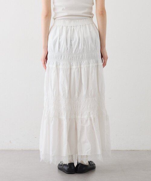 CIAOPANIC TYPY（チャオパニックティピー）の「裾レースシャーリングスカート（スカート・レディース・ホワイト/サックスブルー/ブラック・ONE SIZE）」の7枚目の写真