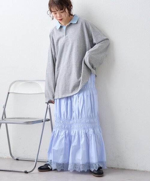 CIAOPANIC TYPY（チャオパニックティピー）の「裾レースシャーリングスカート（スカート・レディース・ホワイト/サックスブルー/ブラック・ONE SIZE）」の11枚目の写真