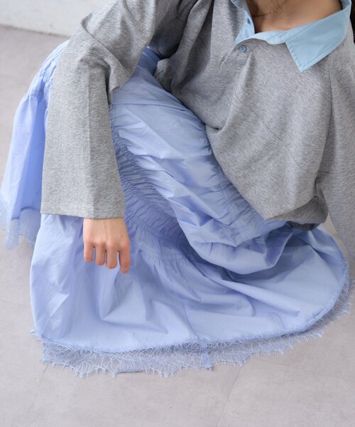 CIAOPANIC TYPY（チャオパニックティピー）の「裾レースシャーリングスカート（スカート・レディース・ホワイト/サックスブルー/ブラック・ONE SIZE）」の6枚目の写真