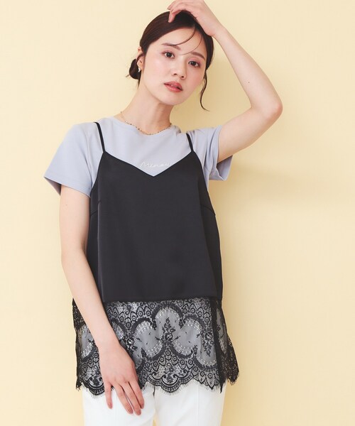 index(インデックス)の「サテンレースキャミソール【洗濯機OK】(タンクトップ・レディース・ブラック/アイボリー・00)」の2枚目の写真