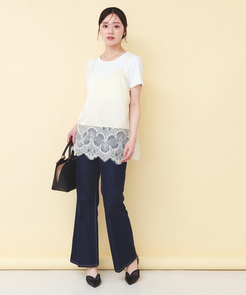 index(インデックス)の「サテンレースキャミソール【洗濯機OK】(タンクトップ・レディース・ブラック/アイボリー・00)」の3枚目の写真