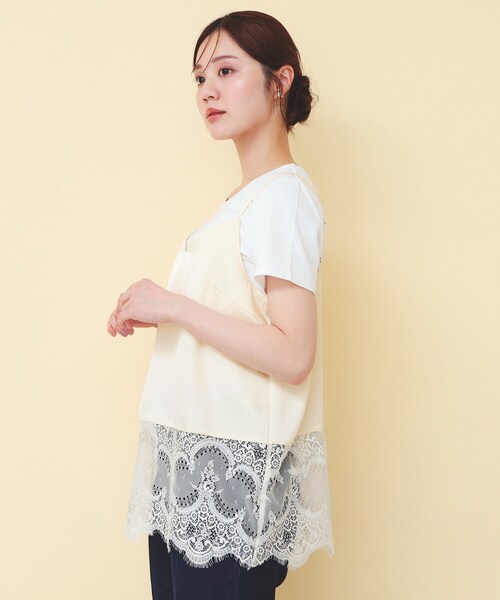 index(インデックス)の「サテンレースキャミソール【洗濯機OK】(タンクトップ・レディース・ブラック/アイボリー・00)」の12枚目の写真